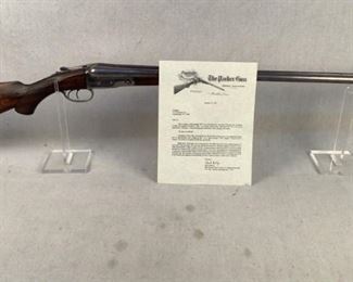 Serial - 79034
Yr - 1894
Mfg - Parker Hammerless
Model - Shotgun w/Factory Letter
Caliber - 16 Ga
Barrel - 28"
Capacity - 2
Type - Shotgun, Side-by-Side
Located in Chattanooga, TN
Condition - 3 - Light Wear
This Parker Brothers GH Hammerless shotgun is an absolute must for any Parker Brothers/shotgun collector out there. This Shotgun's serial number indicates it was sold to a gentleman directly from Parker Brothers on March 8th, 1894. This shotgun features gorgeous Damascus steel barrels and the wood is in fantastic shape for it's age. This shotgun is in near mint condition, however, at some point this shotgun was carefully fitted with a Pachmayr rubber butt pad, though done very tastefully. This was possibly done as a factory modification for one of this firearms' previous owners. This shotgun also comes with a factory letter from the Parker Gun Collectors Association authenticating it's age and features.