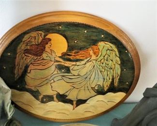 Dancing on Clouds Angel wood burned plaque