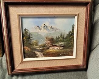 Mountain cabin framed & matted art