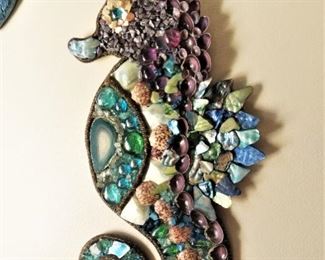 Sea shell mosaic Sea Horse wall art decor hanging, hand crafted seahorse