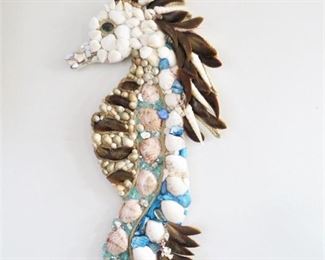 Artisan made Large seashell Sea horse wall art hanging