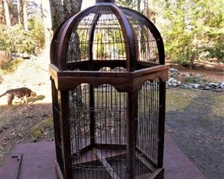 Large wood and wire vintage bird cage