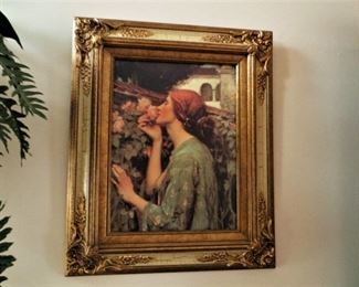 Lady in Rose garden framed museum art.
