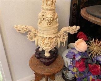 Ivory carved dragon vase 