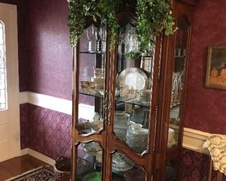 Very nice, ornate curio cabinet or etagere, rug