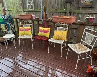 Iron patio furniture and planters