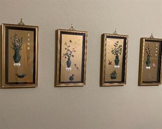 Framed Asian floral artwork