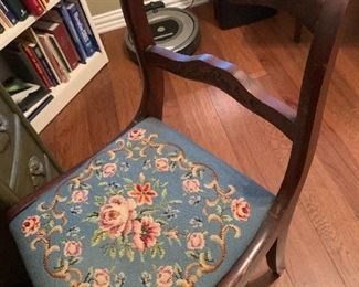 Antique side chair with embroidered cushion