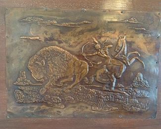 Hammered copper native American hunting scene
