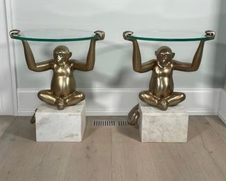 PAIR WEST ELM BRONZE MONKEY TABLES | rare and no longer in production, outstanding condition and unique charm! ; h. 23-1/2 x 19 x 20 in. (each) 