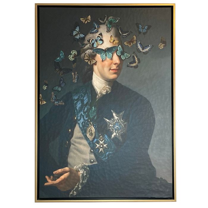 "BLINDED BY THE FLIGHT" BUTTERFLY PORTRAIT | Horchow for Neiman Marcus, giclee on canvas made in USA; 36 x 25-1/2 in. 