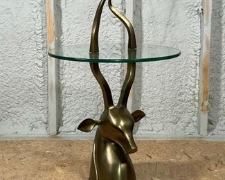 ANTHROPOLOGIE DEER-FORM LOW TABLE | brushed brass and glass; 29-1/2 x 20 in. 