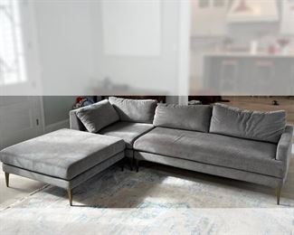 FANTASTIC WEST ELM SECTIONAL SOFA & OTTOMAN | including corner and a long section plus a square ottoman; h.27-1/2 x 108 x 41 in. (sofa) ottoman (h. 19 x 41 x 41) 