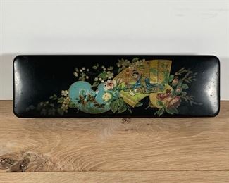 ANTIQUE JAPANESE LACQUER BOX | painted with a Japanese scene with birds; 1-1/2 x 12 x 3-1/2 in. 