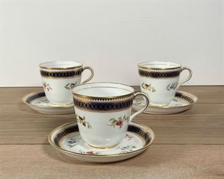 (3pc) HAND PAINTED TEACUPS & SAUCERS | cups h. 3 in. 