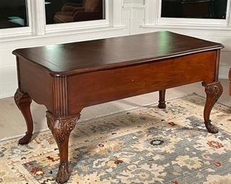 ELLIS / SLIGH FANCY EXECUTIVE'S DESK | overall leather top with two deep drawers and one central drawer; h. 31 x 62 x 32 in. 