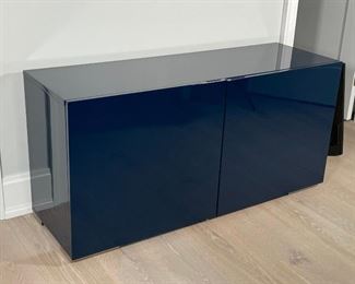 CB2 DESIGNER LACQUER LOW CABINET | with two oversized cabinet doors and interior shelves; h. 25 x 52 x 17 in. 