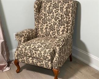 FANTASTIC TEXTURED UPHOLSTERY WING CHAIR | very comfortable! Floral upholstery; h. 41 x 29 x 37 in. 