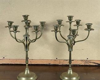 PAIR ANTIQUE BRASS CANDELABRA | h. 15 x 11 in. 