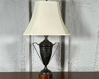 ANTIQUE ENGRAVED LAMP | "Portage County Amateur Championship 1930" ; h. 29 in. 
