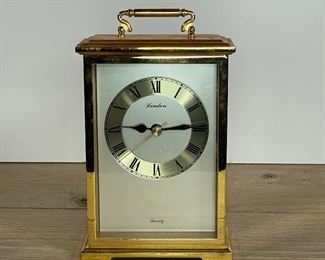 BRASS LINDEN BRACKET CLOCK | quartz movement excellent condition; h. 7-1/2 in. 