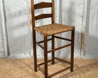 ANTIQUE LADDER BACK HIGH CHAIR | rush seat, oversized turnings; h. 39 x 19 x 14-1/2 in. 