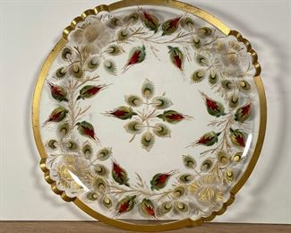 GILT PAINTED CUT GLASS TRAY | dia. 10-1/2 in. 