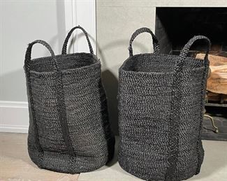 PAIR 'GOOP' BAGS | deep gray woven fabric, Gwyneth Paltrow, h. 20 x 21 x 14 in. 