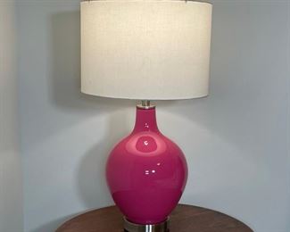 BULBOUS PINK TABLE LAMP | excellent condition, with brushed metal base and mounts; h. 30 x dia. 16 in. (overall) 