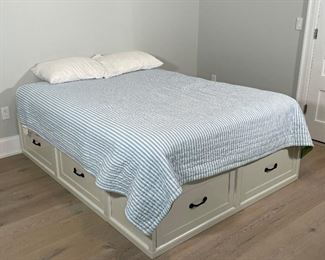 POTTERY BARN QUEEN BED | white painted platform , lower sections with drawer storage! Serta Supreme Classic queen mattress; h. 28 x 80 x 60 in.; excellent condition 