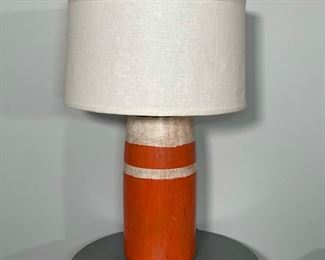 ANTIQUE BUOY LAMP | painted orange and white, mounted and electrified as a lamp; h. 28 x 18 in. (shade) 