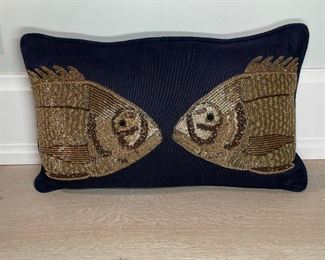 JONATHAN ADLER KISSING FISH PILLOW | beadwork kissing fish! 12 x 20 in. 