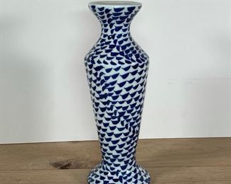 BLUE & WHITE CERAMIC CANDLEHOLDER | vase form with a small opening for a candle; h. 14 in. 