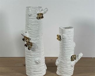 (2pc) WHITE & GOLD VASES/ TABLE DÉCOR | tallest 15 in. 