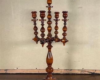 TURNED WOODEN CANDELABRA | h. 26 in 