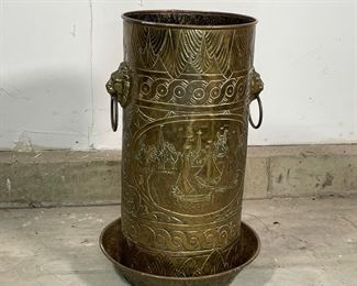 PRESSED METAL UMBRELLA STAND | the cylinder section separate from the lower drain pan; h. 20 in. 