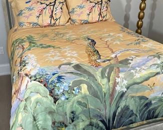 WILLIAM SONOMA EXOTIC BIRD DUVET & SHAMS | pale yellow ground, for a queen sized bed 