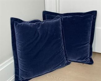 PAIR BLUE VELVET THROW PILLOWS | 20 X 20 