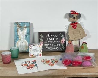 COLLECTION of DECORATIVE ITEMS | easter themed and other; including two small paintings