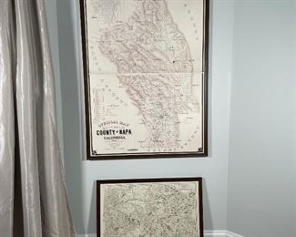 (2pc) WINE THEMED WALL DÉCOR | including an oversized map of napa county; h. 54 x 38 , plus a map of Champagne; h. 26 x 33 in. 