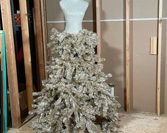SILVERED MANNEQUIN / CHRISTMAS TREE | with white lights in her silvered bough "dress" h. 68 in. 