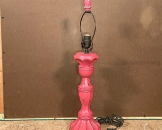 FUN PINK-PAINTED CARVED WOOD LAMP | h. 26 x 6-1/2 in. 