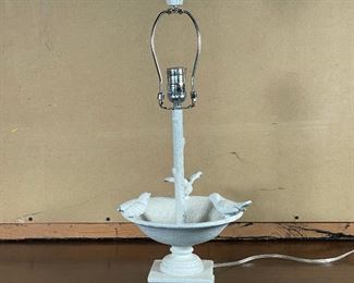 COMPOSITION BIRD BATH FORM LAMP | h. 22 x 9 in., one bird missing tail 