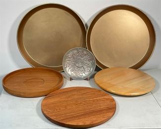 LARGE LOT of VARIOUS TRAYS | largest (two metal trays) dia. 19 in. 