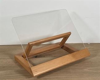 CRATE & BARREL "SWING" COOKBOOK STAND | folds away!! Beautiful wood and acrylic 