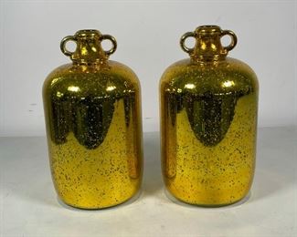 PAIR GOLD GLASS JUGS | h. 12 in. 