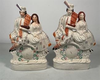 PAIR LARGE STAFFORDSHIRE FIGURINES | an important pair of monumental, early, staffordshire; h. 14 x 9 in. 