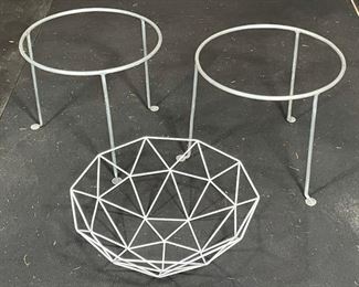 TWO TRIPOD STANDS | plus a geodesic dome basket, dia. 16 in., stands h. 12 x dia. 14 in. 