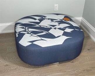 WEST ELM BEACH VIBES OTTOMAN/ LOW TABLE | Great geometric birds with sun silkscreen top; produced by Albany Industrial for West Elm, USA; h. 14 x 35 x 35 in. 