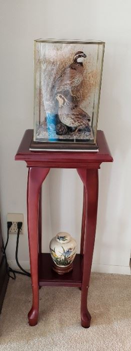 Marble inlay plant stand, quail